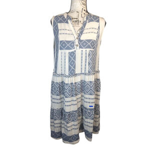 Women's Civico 51 blue and cream Aztec style dress Sz L boho country casual